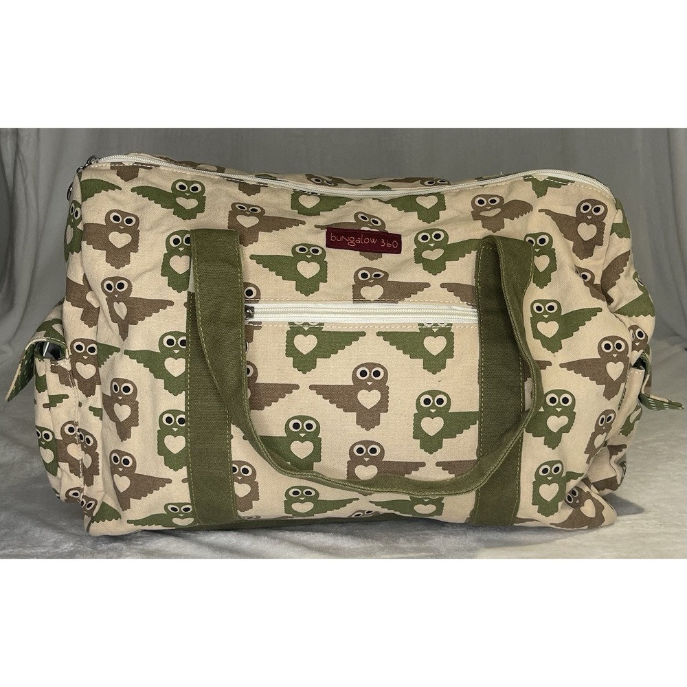 Bungalow 360 Cotton Canvas Duffle Gym Bag Camo Owl Design Tote Rare